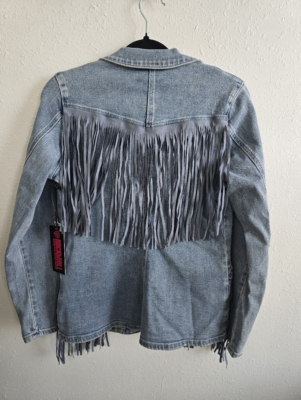 Rock & Roll Denim Fringe Western Denim Blazer Jacket NWT Medium - Picture 8 of 10
